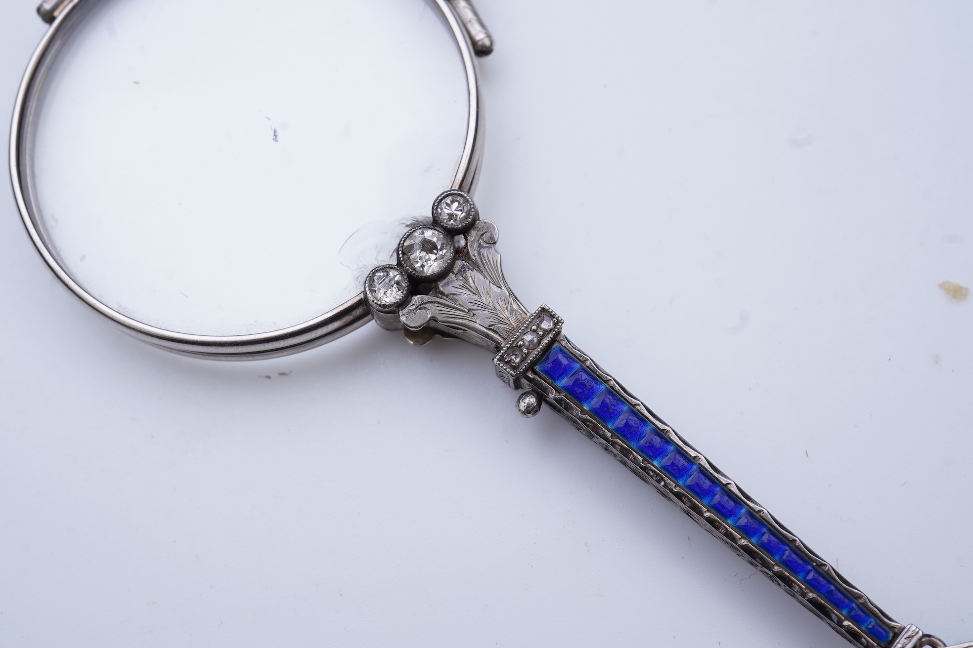 CW Dixey & Son, a diamond and enamel lorgnette, early 20th century